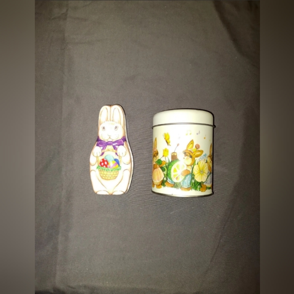 Vintage The Tin Box Company of America Easter Bunny Tin Can and Easter Egg bunny